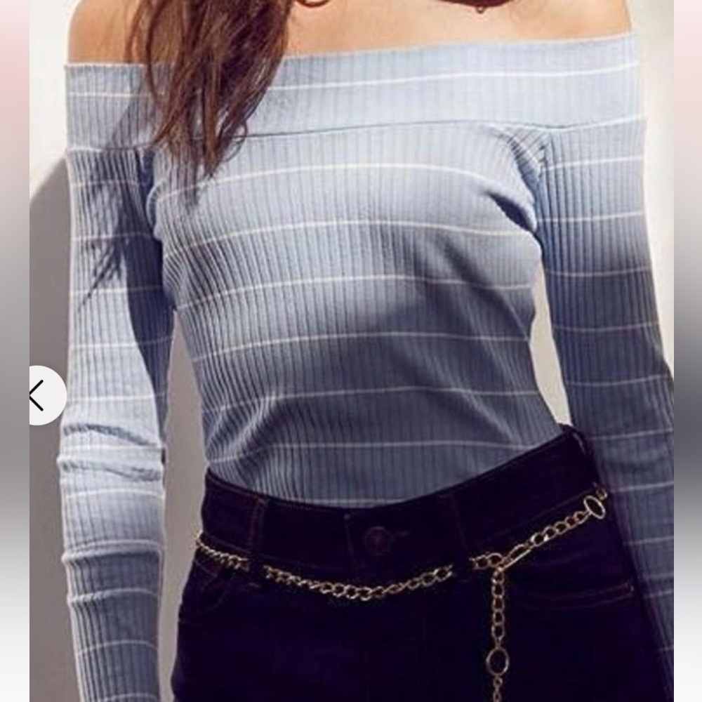 Urban Outfitters Blue and White Off the Shoulder Top